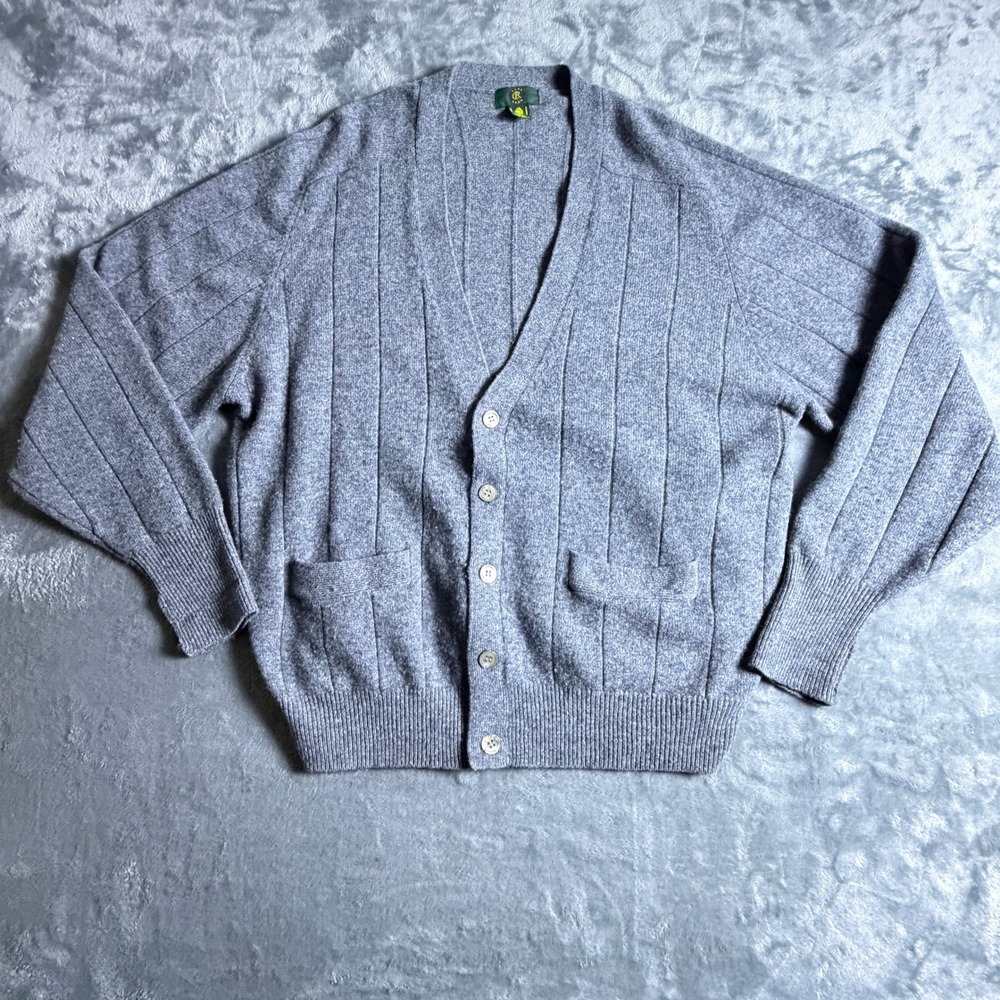 Club Room Mens XL Gray 100% Lambswool V-Neck Button Grandpa Cardigan Sweater